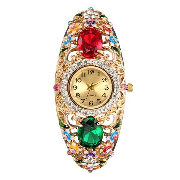 Retro Stil Damarmbandsklocka Flower Diamond Quartz Watch