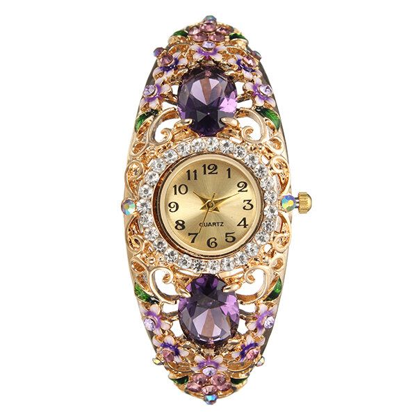 Retro Stil Damarmbandsklocka Flower Diamond Quartz Watch