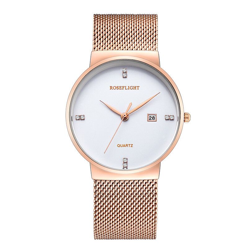 Roseflight Business Casual Män Rostfritt Stålband Data Display Vattentät Quartz Watch