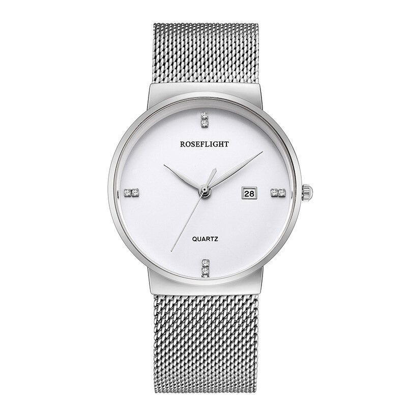 Roseflight Business Casual Män Rostfritt Stålband Data Display Vattentät Quartz Watch