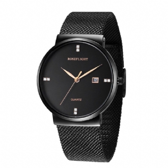 Roseflight Business Casual Män Rostfritt Stålband Data Display Vattentät Quartz Watch