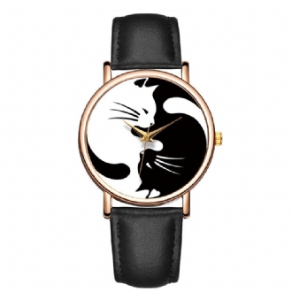 Söt Stil Ultratunn Damarmbandsur Cat Design Läderrem Quartz Watch