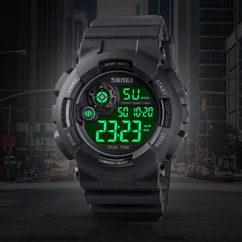 Sport Herrklocka 5atm Vattentät Datum Week Display 12/24 Hour Led Digital Watch