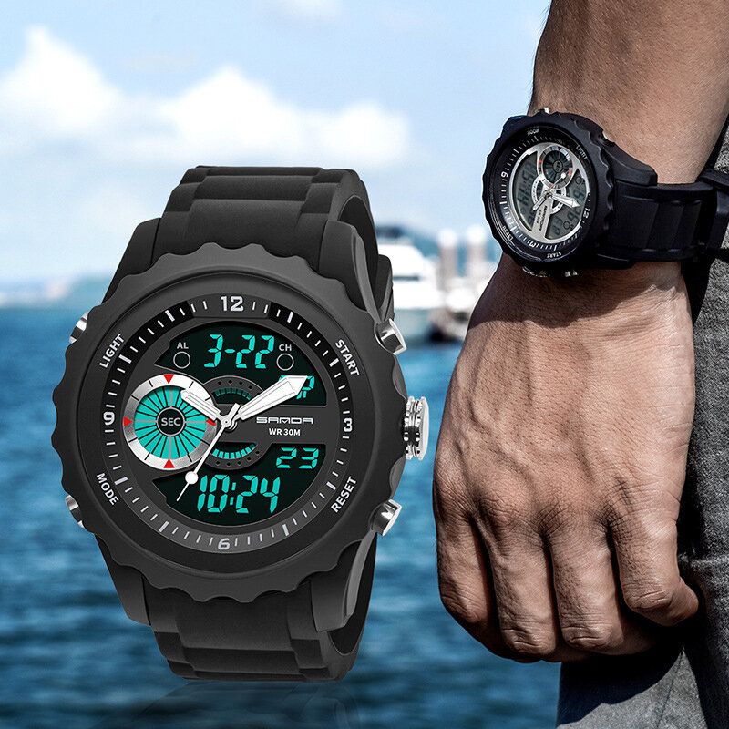 Sport Herrklocka Luminous Date Week Display Dual Time Waterproof Outdoor Digital Watch