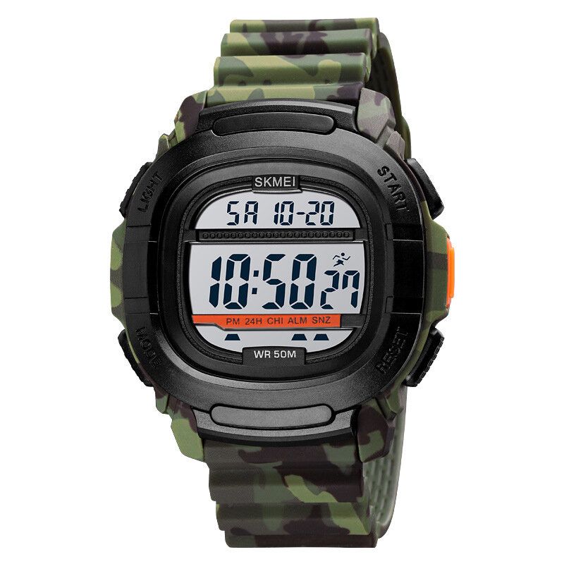 Sport Män Klocka Datum Vecka Display 5atm Vattentät Stoppur Countdown Led Light Outdoor Digital Watch