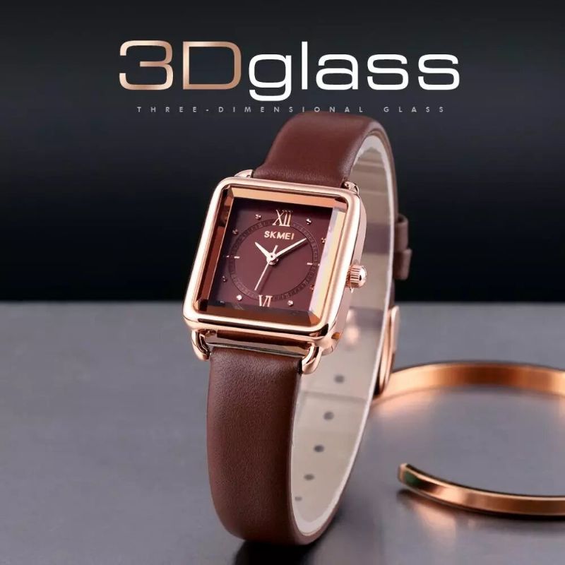 Square Dial Classic Damarmbandsur Äkta Läderband Casual Quartz Watch