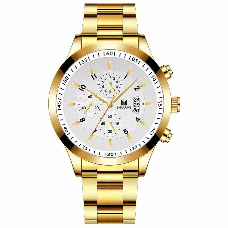 Stålband Business Calendar Rostfritt Stål Män Casual Fashion Quartz Watch