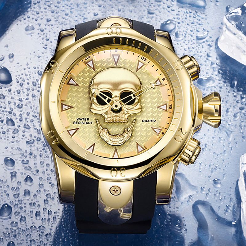 Stor Urtavla Herr Business Watch Ghost Head Skull Urtavla Silikonband Vattentät Quartz Watch