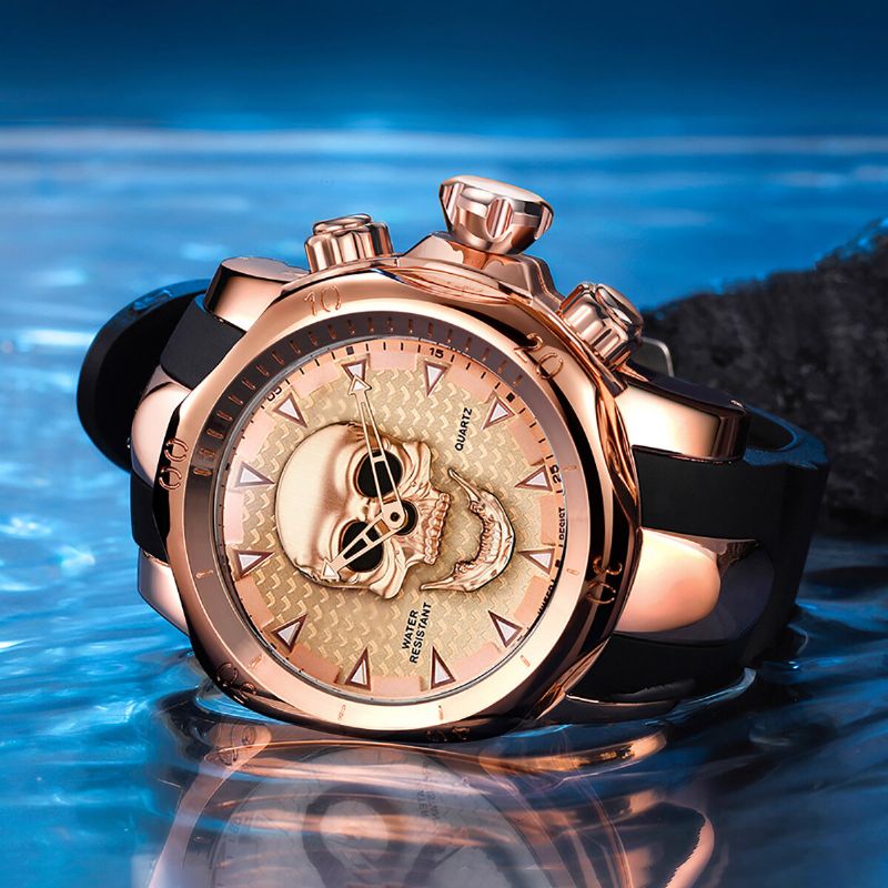 Stor Urtavla Herr Business Watch Ghost Head Skull Urtavla Silikonband Vattentät Quartz Watch