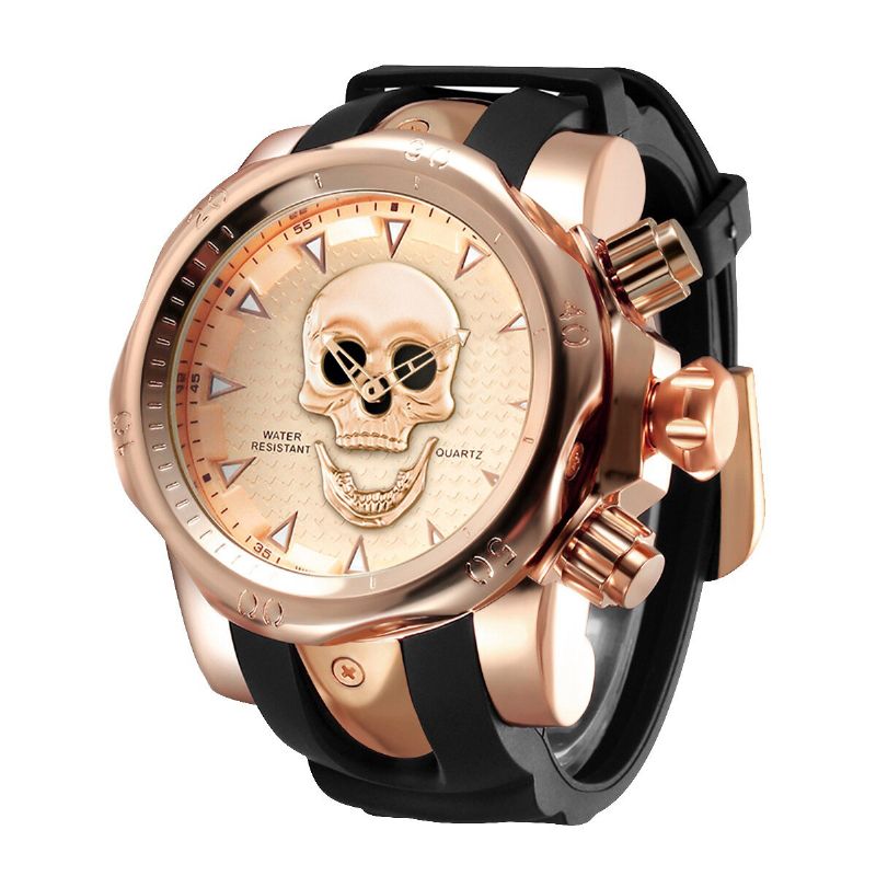 Stor Urtavla Herr Business Watch Ghost Head Skull Urtavla Silikonband Vattentät Quartz Watch