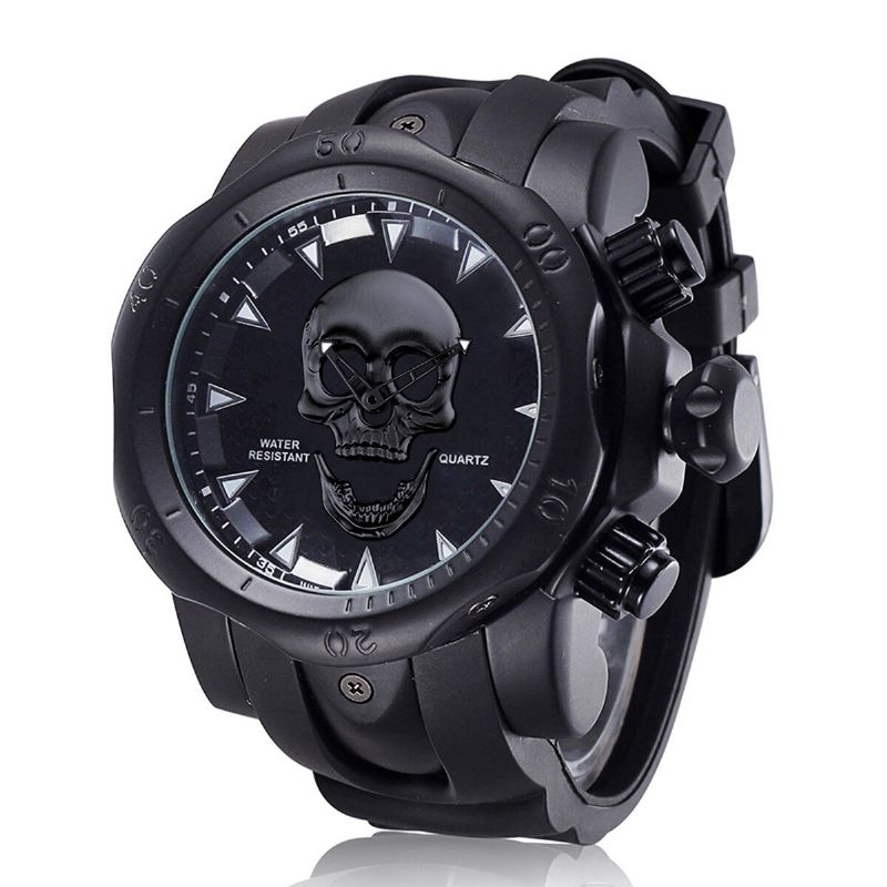 Stor Urtavla Herr Business Watch Ghost Head Skull Urtavla Silikonband Vattentät Quartz Watch