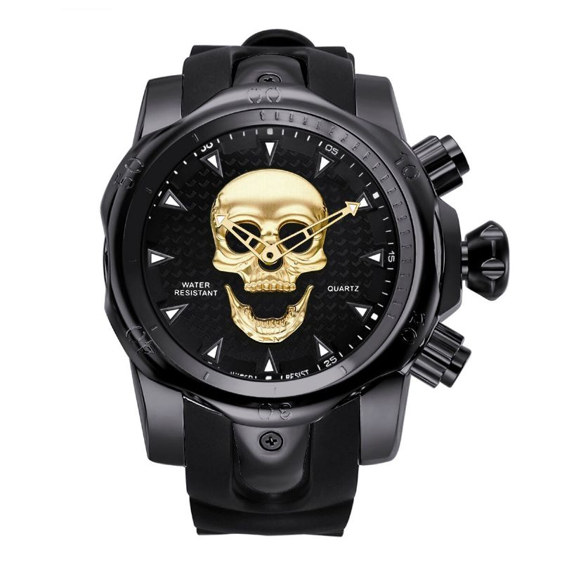 Stor Urtavla Herr Business Watch Ghost Head Skull Urtavla Silikonband Vattentät Quartz Watch