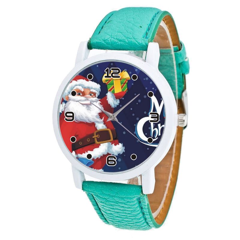 Tecknad Jultomte Med Stjärnhimmelsmönster Pu-läderarmband Barnklocka Mode Barnkvartsklocka