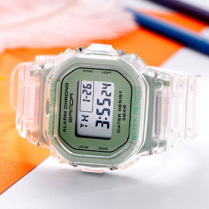 Transparent Rem Fresh Color Fashion Luminous Display Stoppur Coupole Digital Watch