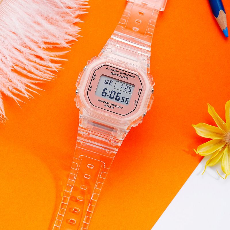 Transparent Rem Fresh Color Fashion Luminous Display Stoppur Coupole Digital Watch