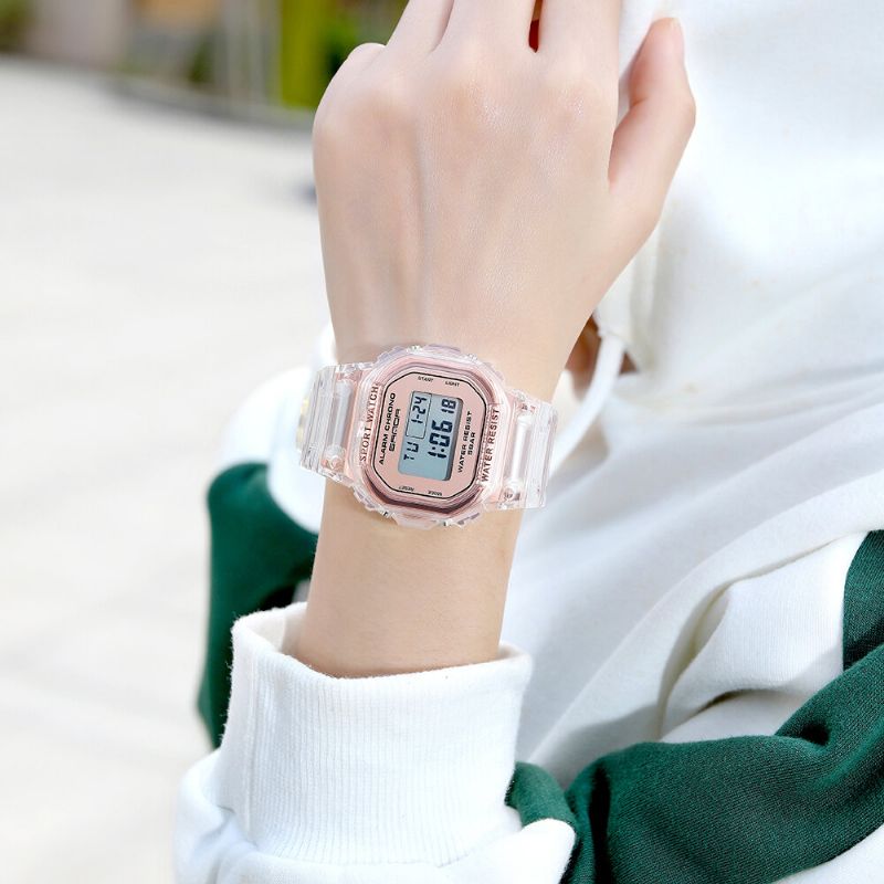 Transparent Rem Fresh Color Fashion Luminous Display Stoppur Coupole Digital Watch