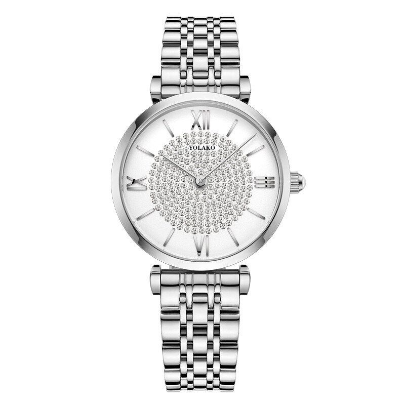 Trendiga Eleganta Damklockor Hellegerade Romerska Siffror Rhinestones Mount Dial Quartz-klockor