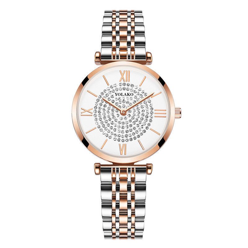 Trendiga Eleganta Damklockor Hellegerade Romerska Siffror Rhinestones Mount Dial Quartz-klockor