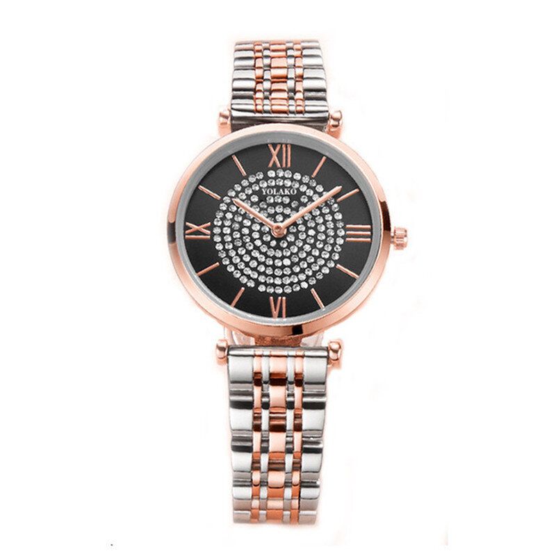 Trendiga Eleganta Damklockor Hellegerade Romerska Siffror Rhinestones Mount Dial Quartz-klockor