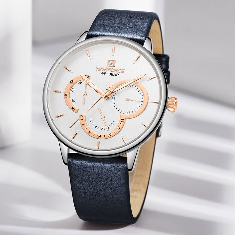 Ultratunn Kalender Casual Style Herr Armbandsur Läderband Quartz Watch