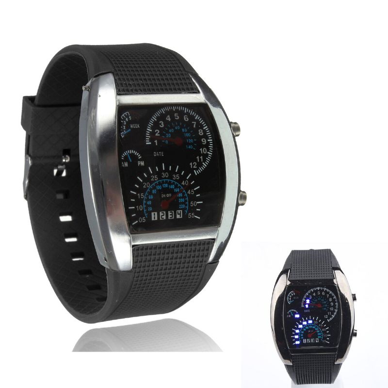 Unisex Mode Fyrkantig Silikongummiband Binary Dot Led Quartz Watch