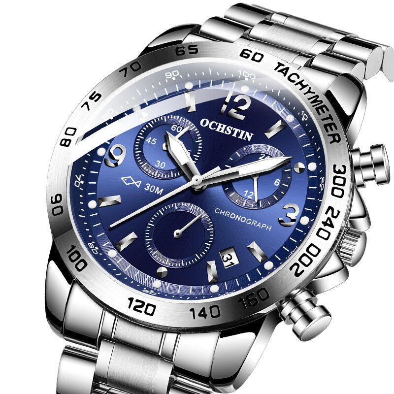 Vattentät Casual Style Herrarmbandsur Full Steel Chronograph Quartz Watch