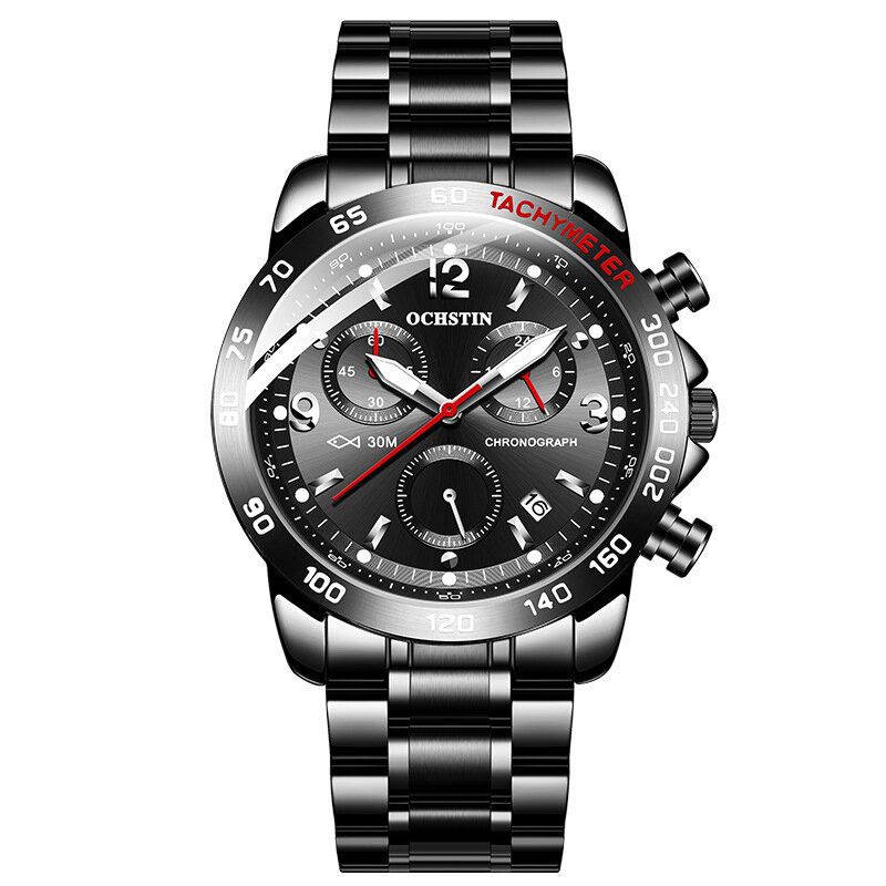 Vattentät Casual Style Herrarmbandsur Full Steel Chronograph Quartz Watch