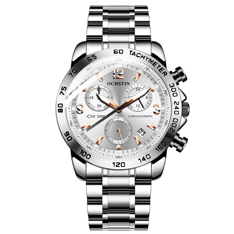 Vattentät Casual Style Herrarmbandsur Full Steel Chronograph Quartz Watch