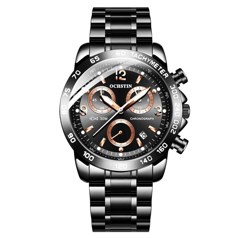 Vattentät Casual Style Herrarmbandsur Full Steel Chronograph Quartz Watch