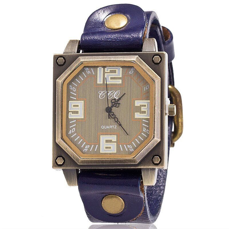 Vintage Casual Square Urtavla Justerbar Octagon Läderrem Herr Quartz Watch Armbandsur