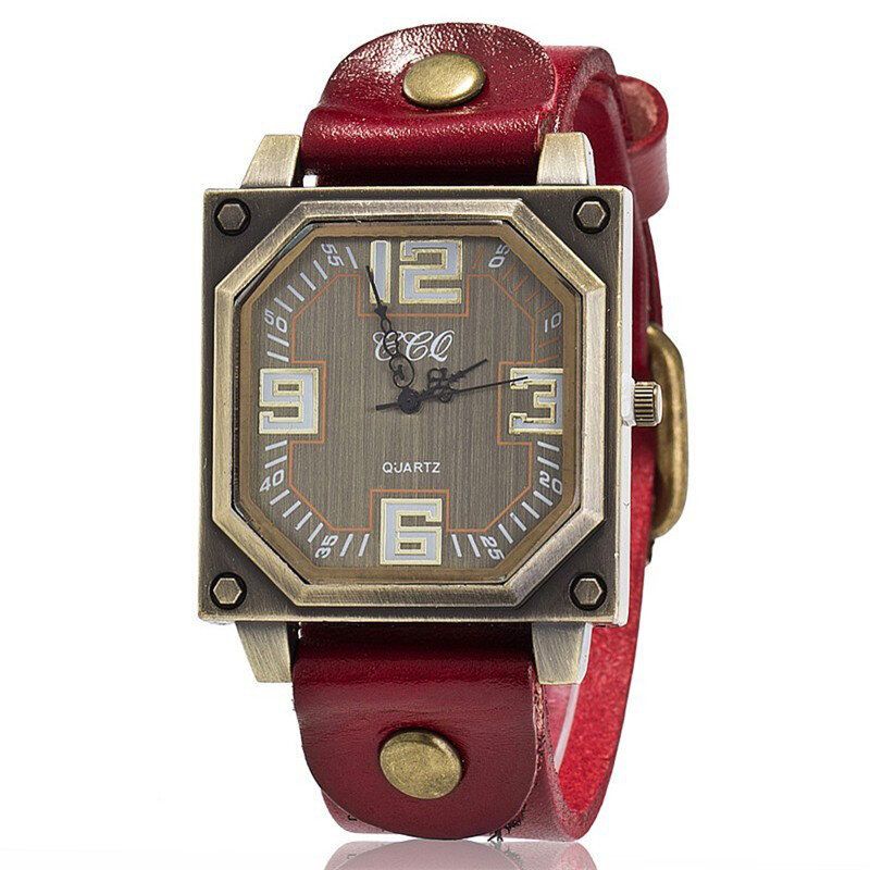 Vintage Casual Square Urtavla Justerbar Octagon Läderrem Herr Quartz Watch Armbandsur