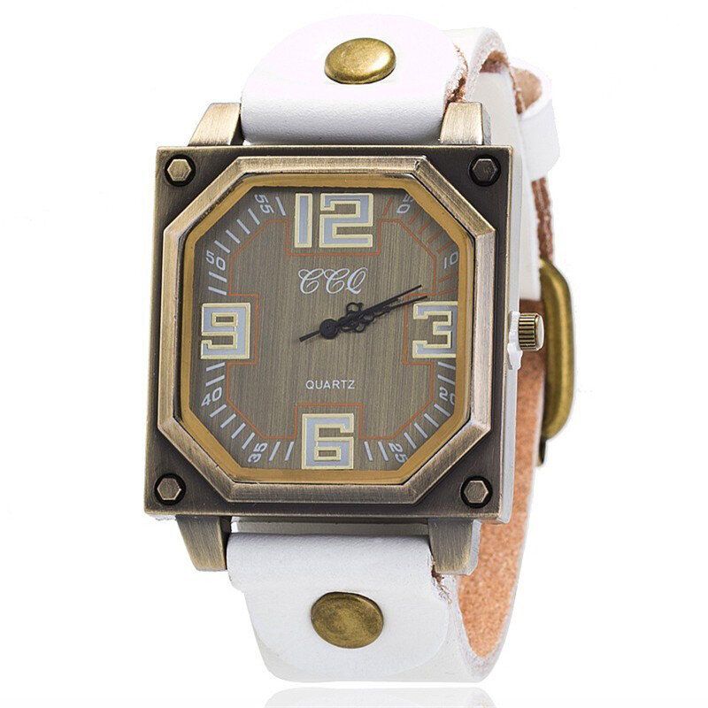 Vintage Casual Square Urtavla Justerbar Octagon Läderrem Herr Quartz Watch Armbandsur