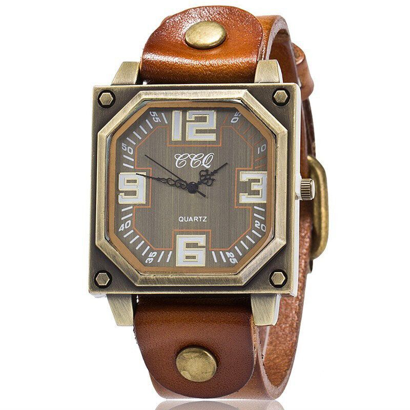 Vintage Casual Square Urtavla Justerbar Octagon Läderrem Herr Quartz Watch Armbandsur