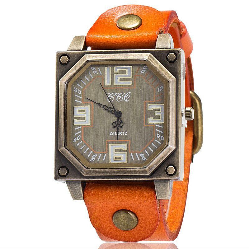 Vintage Casual Square Urtavla Justerbar Octagon Läderrem Herr Quartz Watch Armbandsur