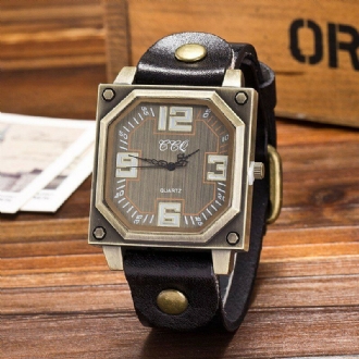 Vintage Casual Square Urtavla Justerbar Octagon Läderrem Herr Quartz Watch Armbandsur