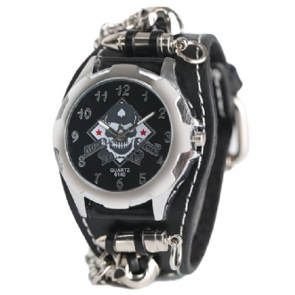 Vintage Square Dial Herrklocka Hollow Skull Leather Quartz Watch