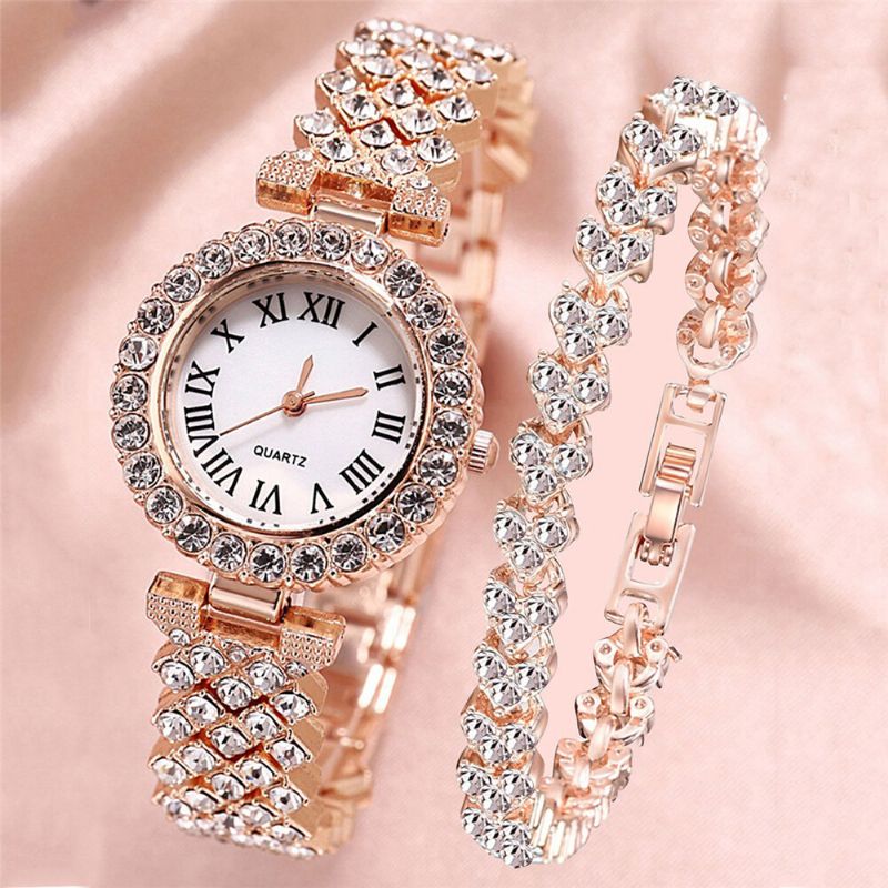 Watch Set Lyx Elegant Style Dam Quartz Watch Diamond-besatt Armband För Mödrar Flickvän Damer