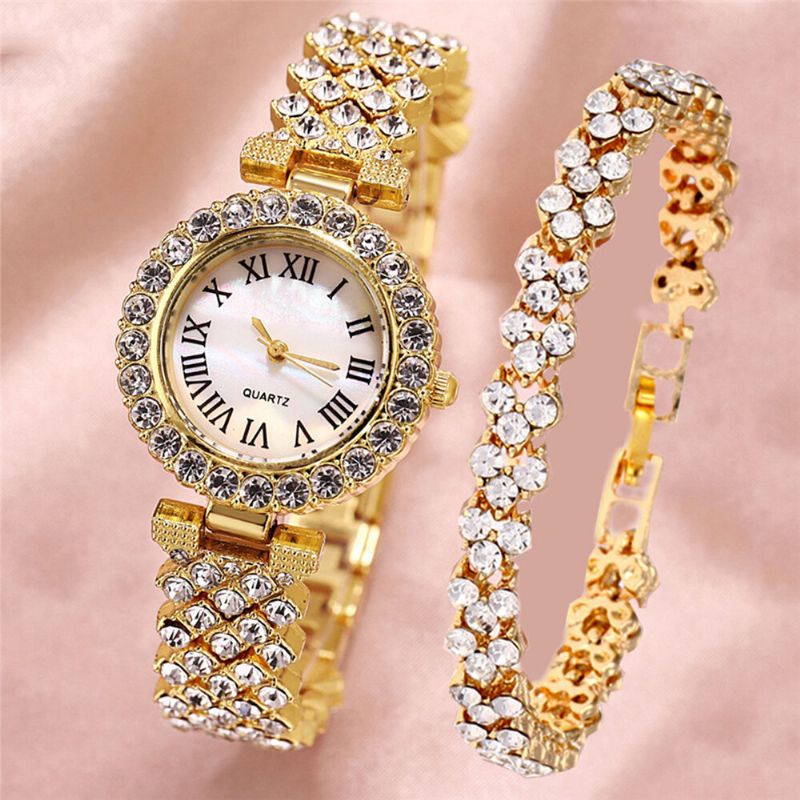 Watch Set Lyx Elegant Style Dam Quartz Watch Diamond-besatt Armband För Mödrar Flickvän Damer