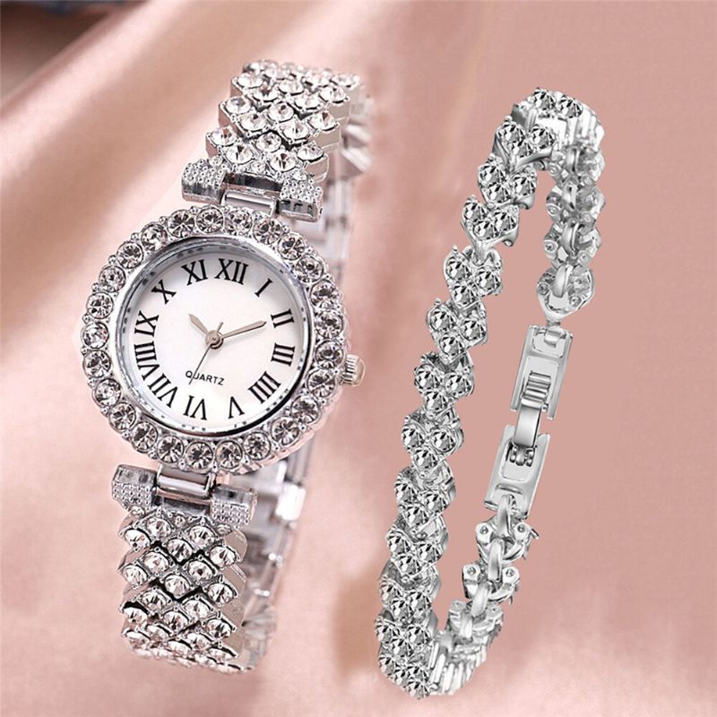 Watch Set Lyx Elegant Style Dam Quartz Watch Diamond-besatt Armband För Mödrar Flickvän Damer