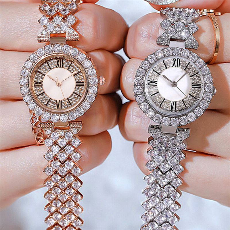 Watch Set Lyx Elegant Style Dam Quartz Watch Diamond-besatt Armband För Mödrar Flickvän Damer