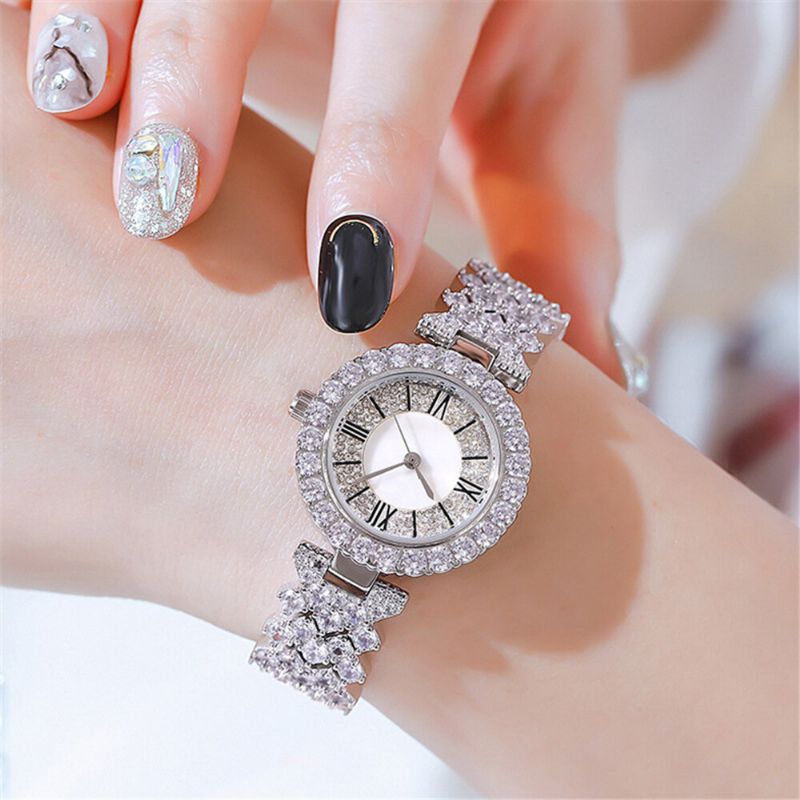 Watch Set Lyx Elegant Style Dam Quartz Watch Diamond-besatt Armband För Mödrar Flickvän Damer