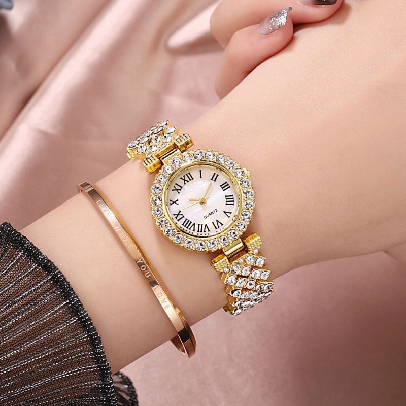 Watch Set Lyx Elegant Style Dam Quartz Watch Diamond-besatt Armband För Mödrar Flickvän Damer