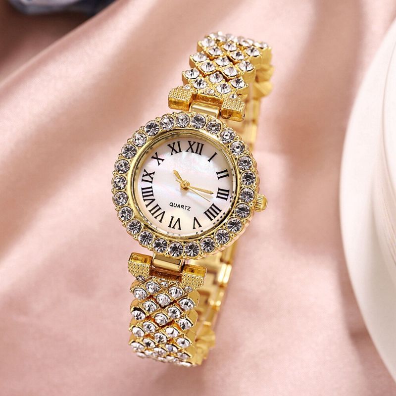 Watch Set Lyx Elegant Style Dam Quartz Watch Diamond-besatt Armband För Mödrar Flickvän Damer