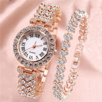 Watch Set Lyx Elegant Style Dam Quartz Watch Diamond-besatt Armband För Mödrar Flickvän Damer