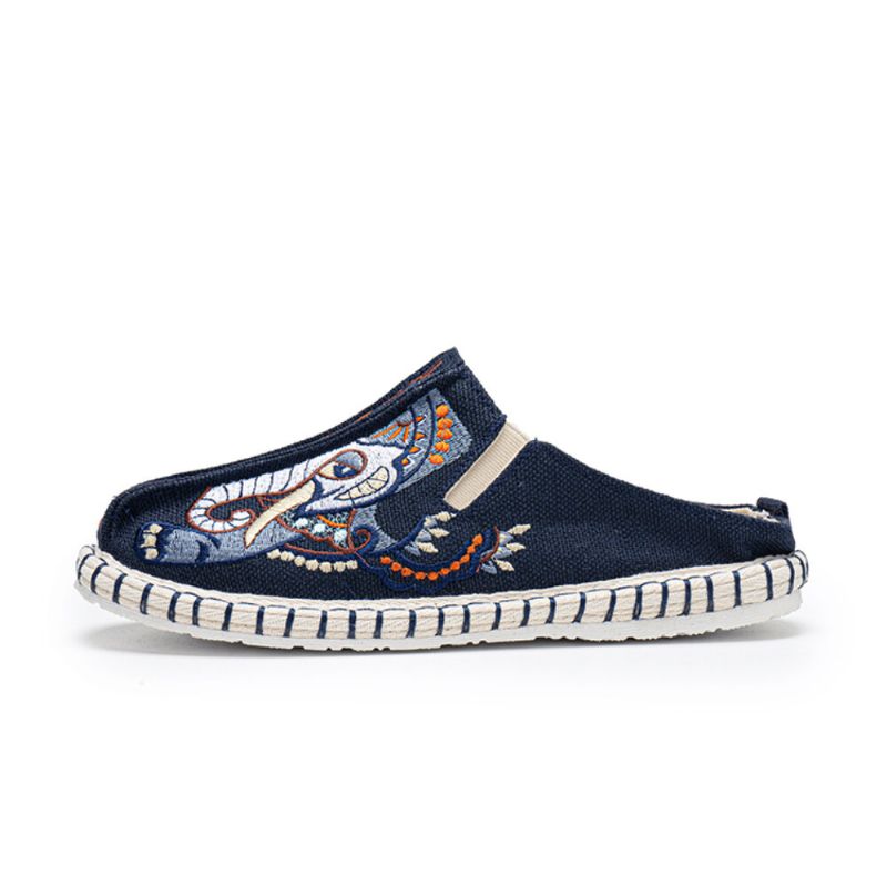 Herr Canvas Andas Folkways Mönster Closed Toe Slip On Casual Flat Tofflor