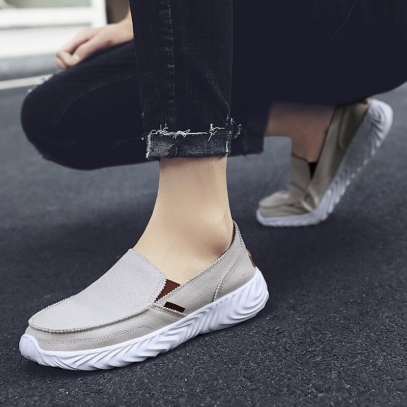 Herr Canvas Andas Mjuk Sula Halkfri Slip On Bekväma Körning Casual Skor