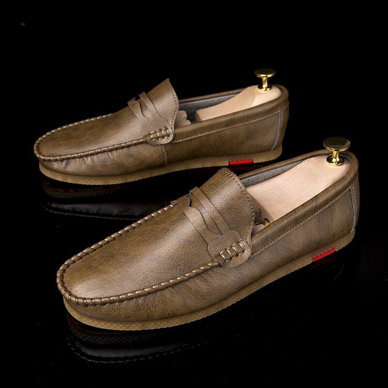 Herr Mikrofiber Andas Bekväma Botten Slip On Driving Loafers Casual Läderskor