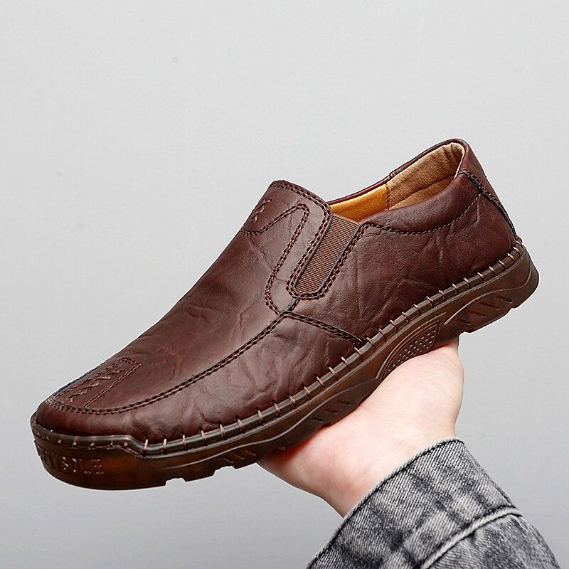 Kohud För Män Andas Handsömmar Mjuk Sula Korta Slip On Casual Skor