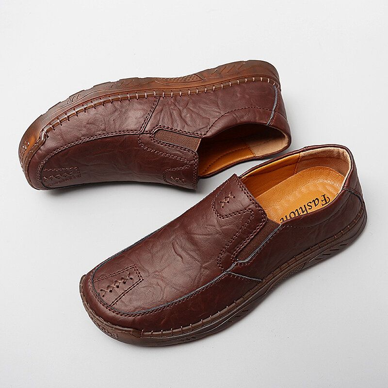 Kohud För Män Andas Handsömmar Mjuk Sula Korta Slip On Casual Skor