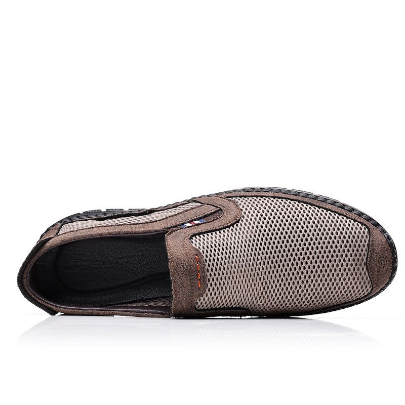 Kohud För Män Andas Mesh Ihålig Mjuk Botten Slip On Flat Casual Skor